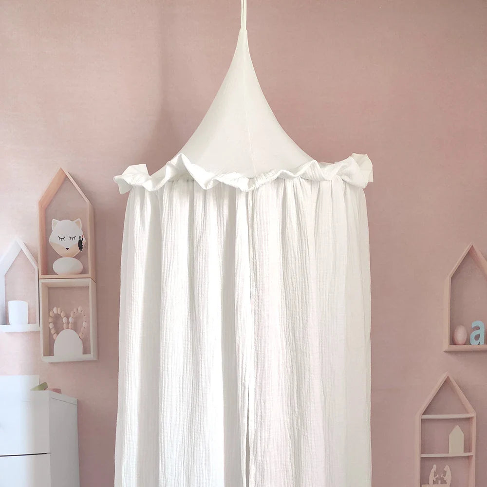 Kids Premium Muslin Bed Canopy With Frill Detail - 8 Colours