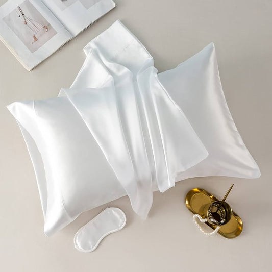 Natural 100% Mulberry Silk Pillowcase - White, Khaki, Silver, Grey & Blue White Lilly & Lula