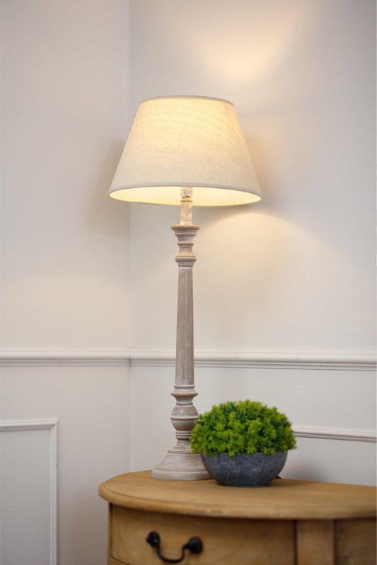 Handcrafted Rustic Leptis Magna Table Lamp with Linen Shade