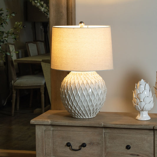 Modern Accent Lattice Ceramic Table Lamp with Linen Shade