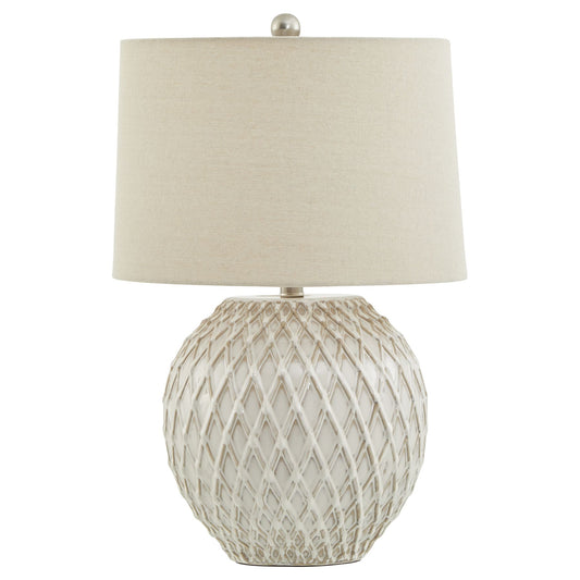 Modern Accent Lattice Ceramic Table Lamp with Linen Shade