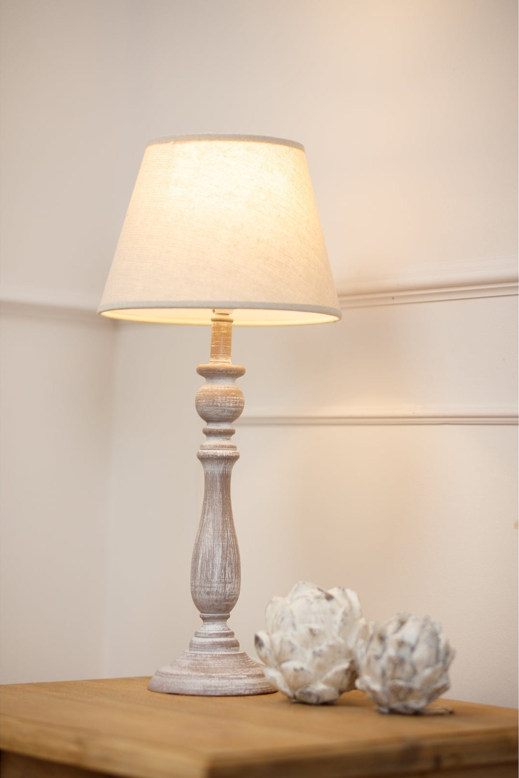 Dunum Carved Column Table Lamp with Linen Shade