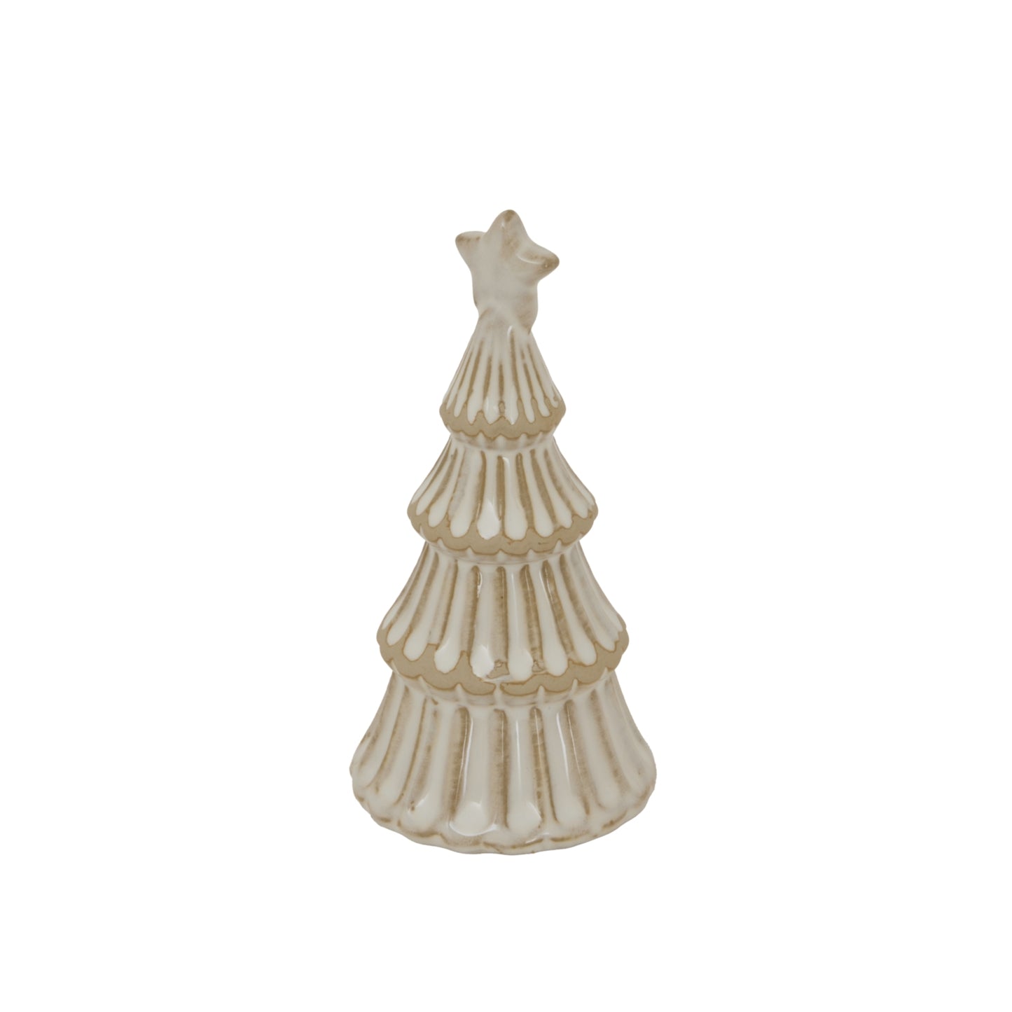 Nordic Ceramic Snowy Layered Christmas Tree With Star - 3 Sizes