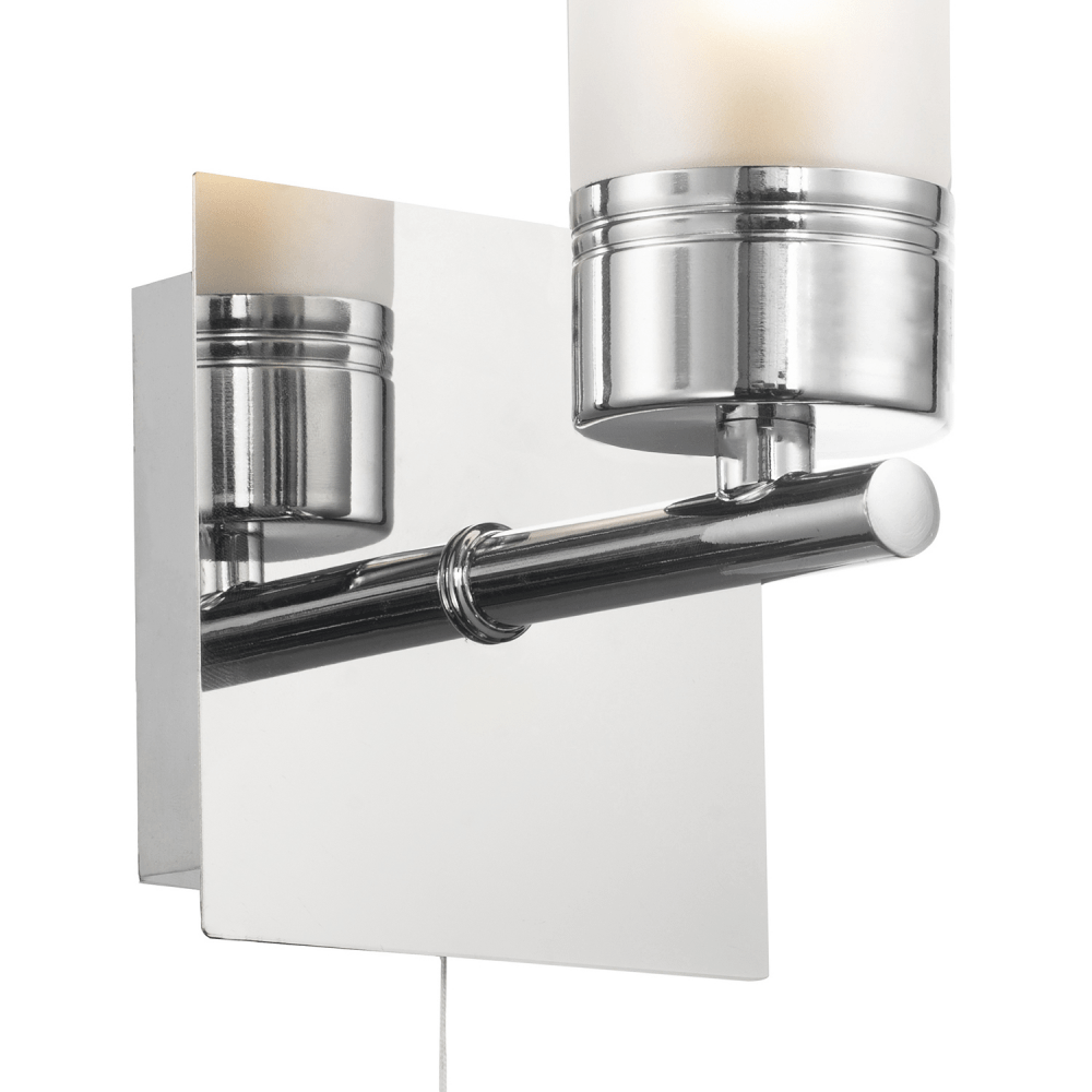 Modern Tubular Bathroom Wall Light with Glass Shade in Polished Chrome IP44 Rated