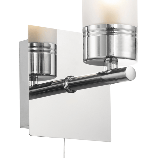 Modern Tubular Bathroom Wall Light with Glass Shade in Polished Chrome IP44 Rated