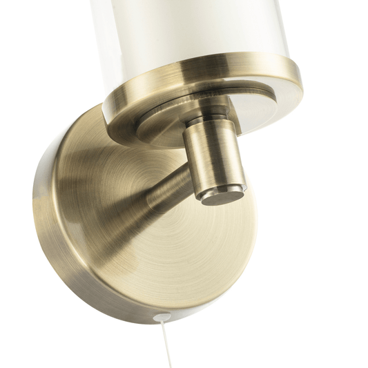Modern Double Glass Bathroom Wall Light in Antique Brass IP44 Rated