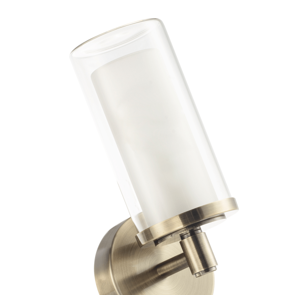 Modern Double Glass Bathroom Wall Light in Antique Brass IP44 Rated