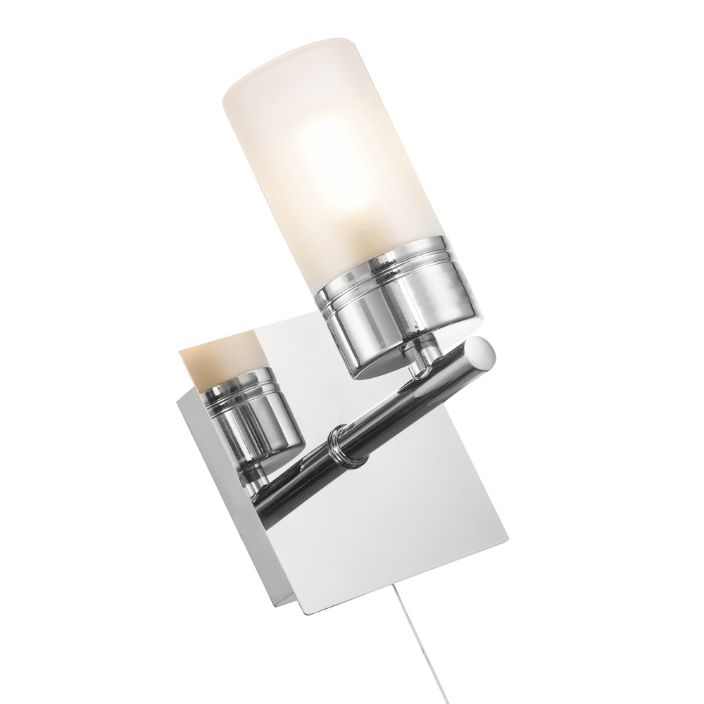 Modern Tubular Bathroom Wall Light with Glass Shade in Polished Chrome IP44 Rated