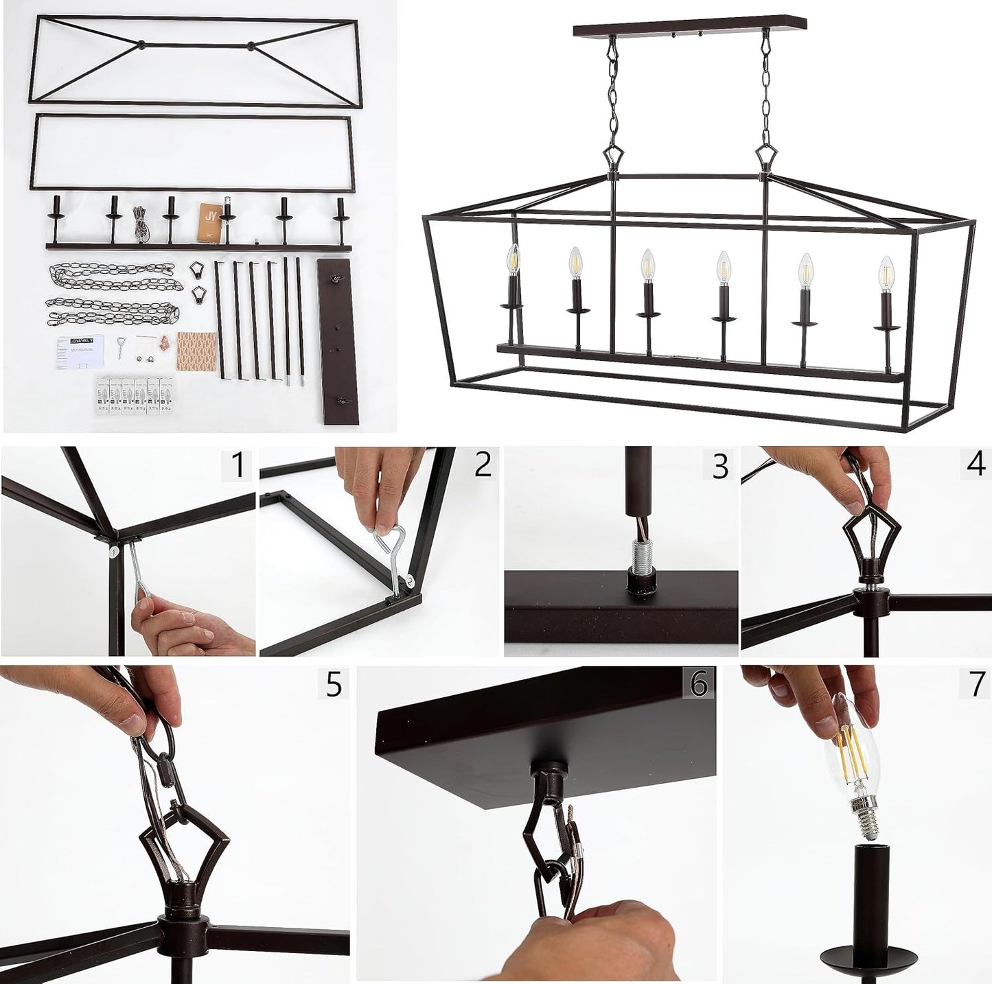 Modern Farmhouse Rectangular Kitchen Island Iron Pendant Chandelier - 2 Colours