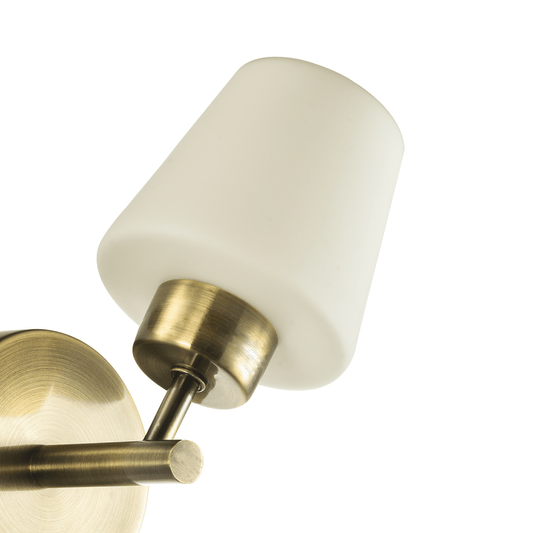 Modern Antique Brass & Opal Glass Bathroom Wall Light IP44 Rated