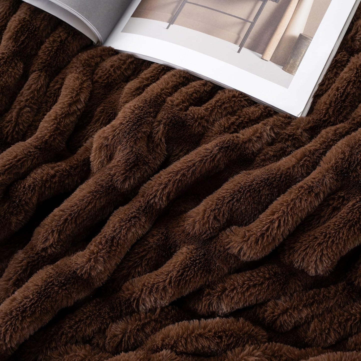 Plush Luxury Faux Rabbit Fur Bedspread Throw - Ivory, Brown & Beige Lilly & Lula