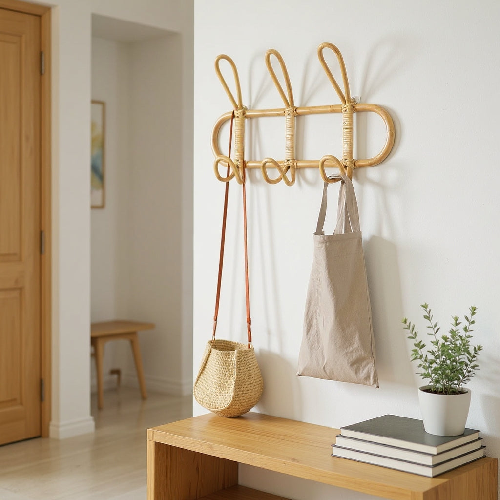 Children's Natural Rattan Wall Hook Organiser - 3 & 5 Hooks Lilly & Lula