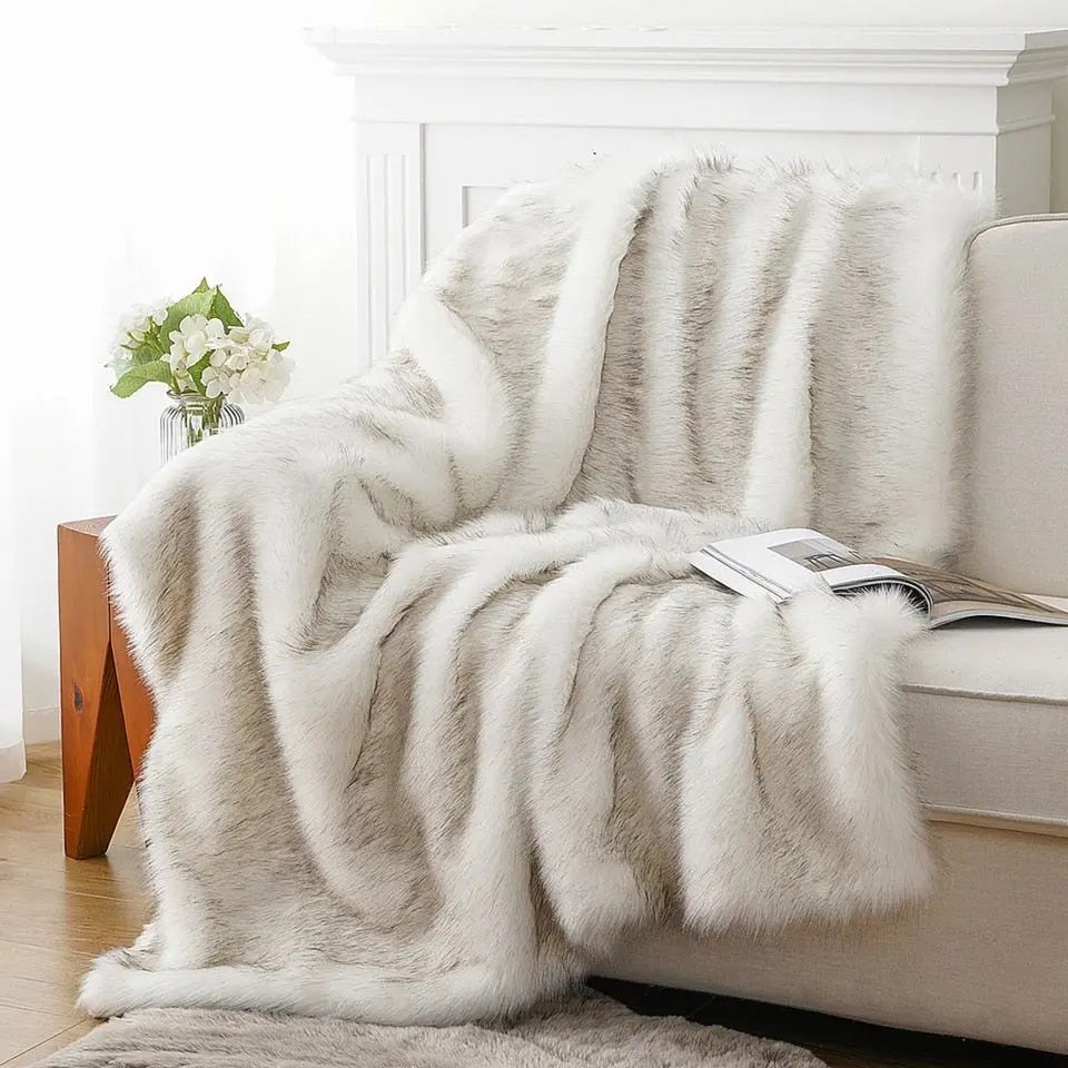 Double Layer Arctic Luxury Faux Fox Fur Throw - Silver, White, Brown & Gold Lilly & Lula
