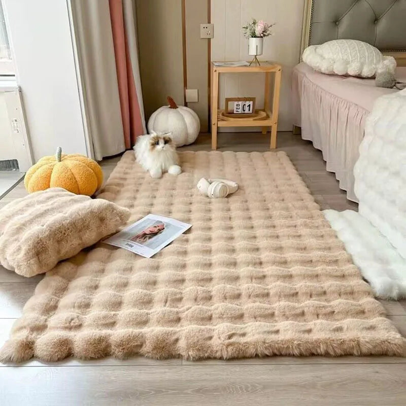 Fluffy & Supersoft Plush Bubble Nordic Rectangle Shaggy Rug - White, Beige, Grey, Ivory & Sage Green Beige Lilly & Lula