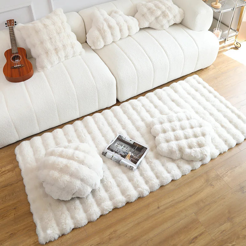 Fluffy & Supersoft Plush Bubble Nordic Rectangle Shaggy Rug - White, Beige, Grey, Ivory & Sage Green Lilly & Lula