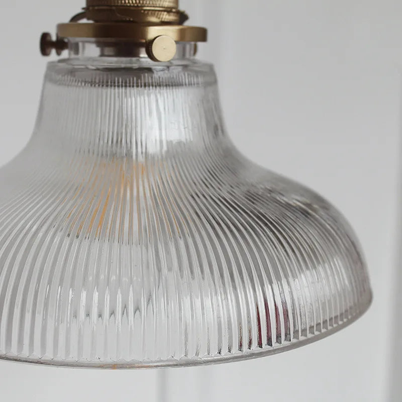 Traditional Nordic Inspired Brass Pendant with Clear Ribbed Glass