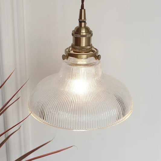 Traditional Nordic Inspired Brass Pendant with Clear Ribbed Glass