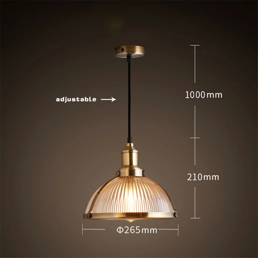 Industrial Ceiling Pendant Light Fitting with Glass Dome Drop & Bronze Details