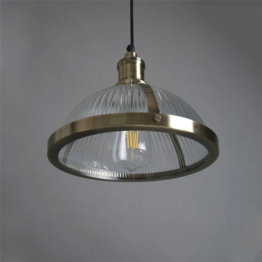 Industrial Ceiling Pendant Light Fitting with Glass Dome Drop & Bronze Details