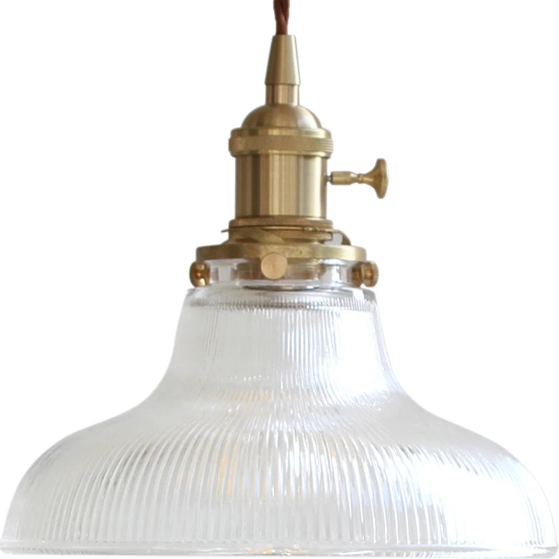 Traditional Nordic Inspired Brass Pendant with Clear Ribbed Glass