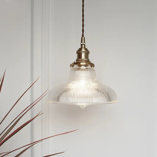 Traditional Nordic Inspired Brass Pendant with Clear Ribbed Glass