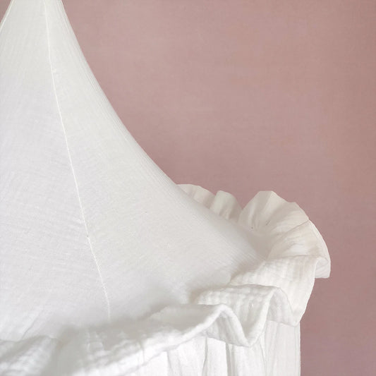 Kids Premium Muslin Bed Canopy With Frill Detail - 8 Colours