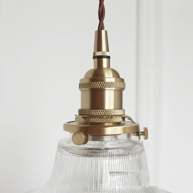 Traditional Nordic Inspired Brass Pendant with Clear Ribbed Glass