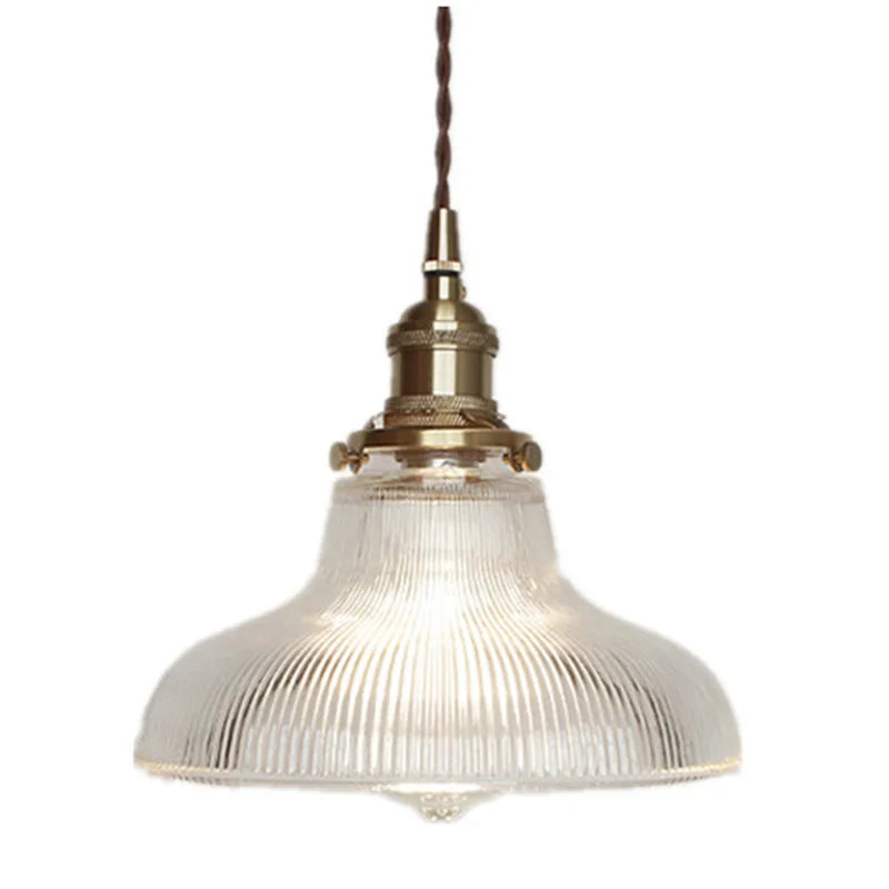 Traditional Nordic Inspired Brass Pendant with Clear Ribbed Glass