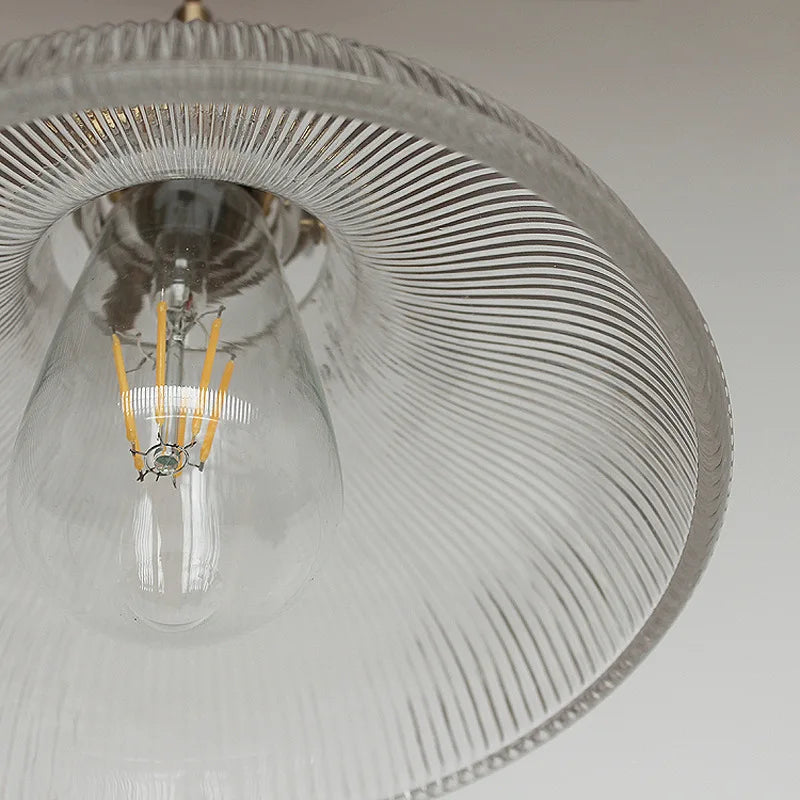 Traditional Nordic Inspired Brass Pendant with Clear Ribbed Glass