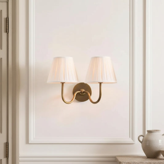 Luxurious French Style Farmhouse Double Wall Light with Linen Shade - 2 Colours