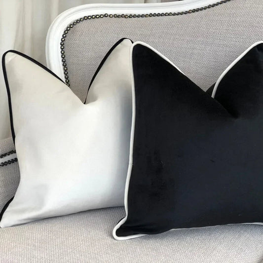 Modern Luxury Velvet Hemming Cushion Covers - Black & White Lilly & Lula