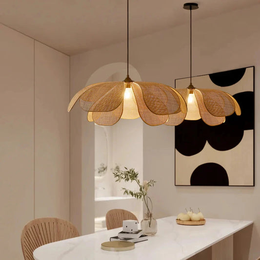 Natural Wabi Sabi Petal Japanese Wicker Pendant Ceiling Light