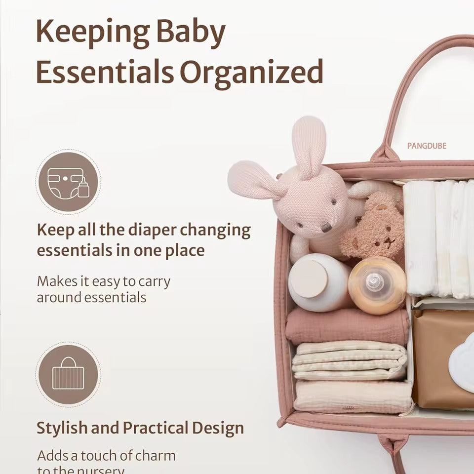 Multifunctional Cotton Nappy Caddy Storage Basket with Handles - Brown, Pink & Sage, Grey & Flowers