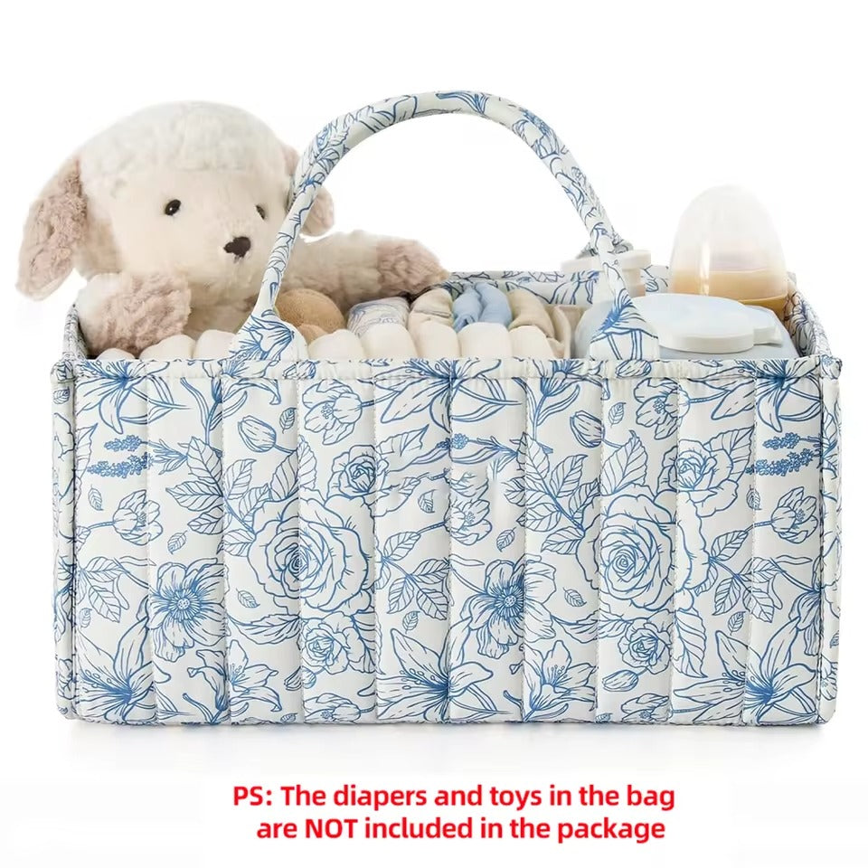 Multifunctional Cotton Nappy Caddy Storage Basket with Handles - Brown, Pink & Sage, Grey & Flowers