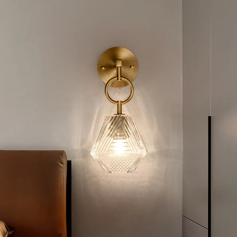 Elegant Hanging Fluted Glass Wall Light - Gold & Clear Glass
