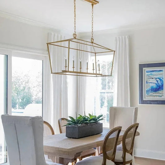 Modern Farmhouse Rectangular Kitchen Island Iron Pendant Chandelier - 2 Colours