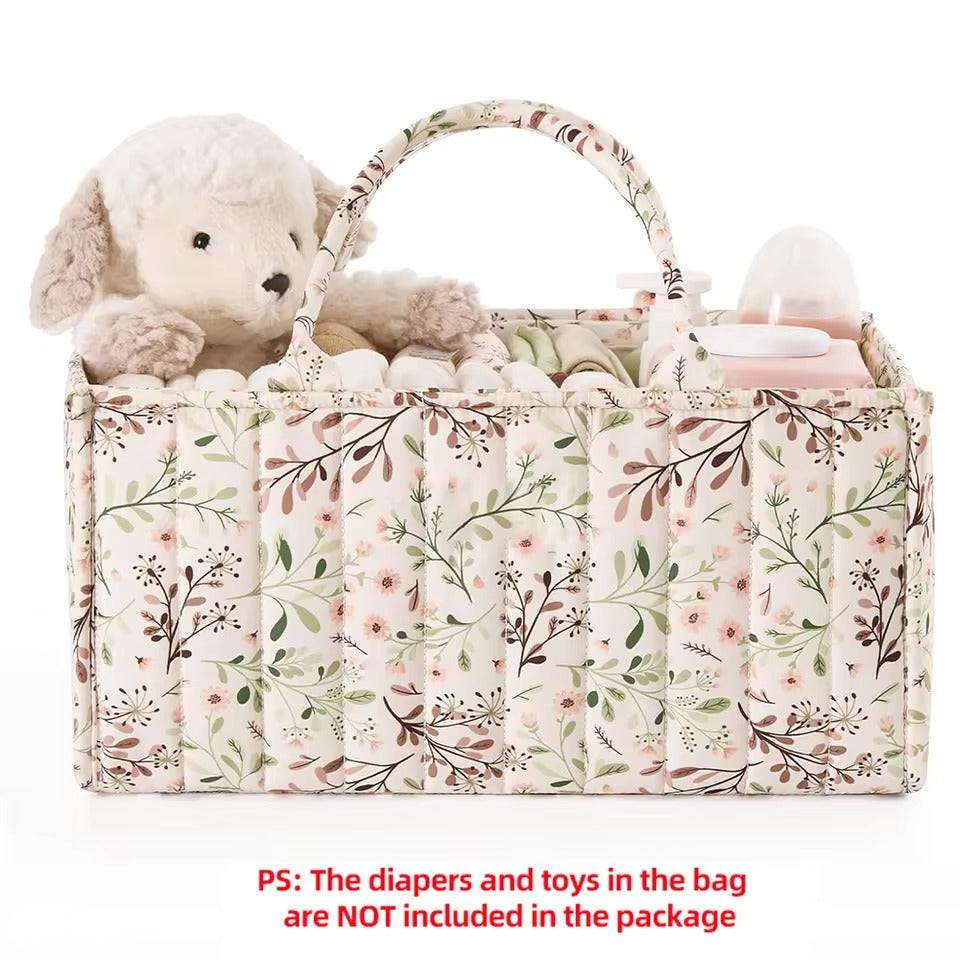 Multifunctional Cotton Nappy Caddy Storage Basket with Handles - Brown, Pink & Sage, Grey & Flowers