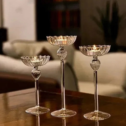 Transparent Chic & Modern Tea Light Glass Candle Holders - 3 Sizes