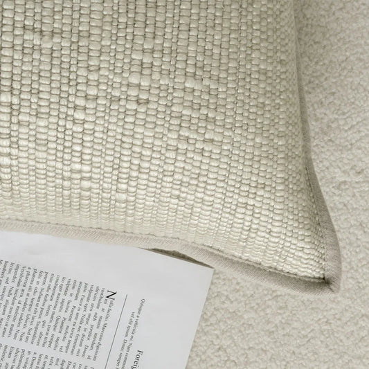 Traditional Textured Cottage-Feel Ivory Cushion Cover with Beige Piping