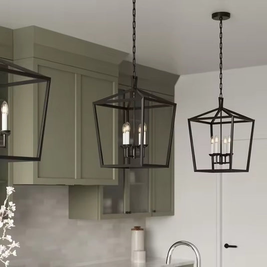 Farmhouse Industrial Hanging Pendant Light - Black, Gold & Silver