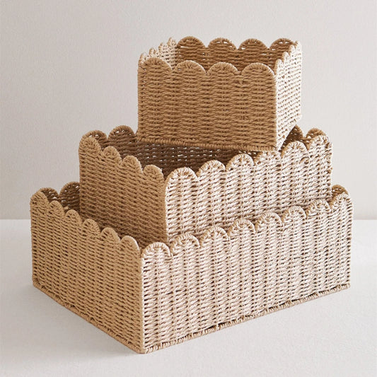 Natural Scallop Woven Wicker Storage Basket - 3 Sizes