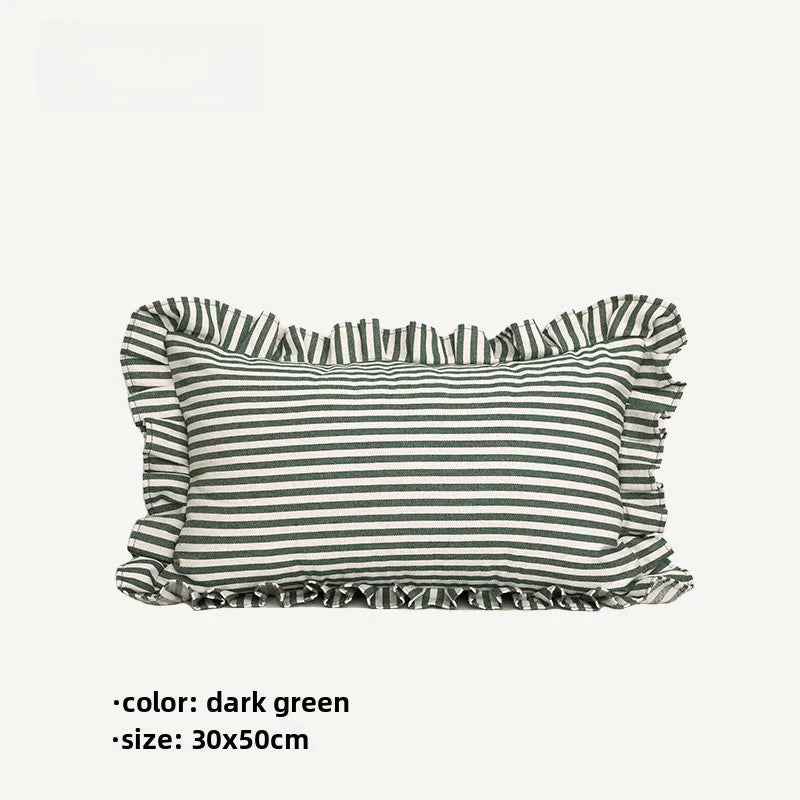 Soft Ruffled Pure Striped Cotton Cushion Covers with Frill Detail - 6 Colours