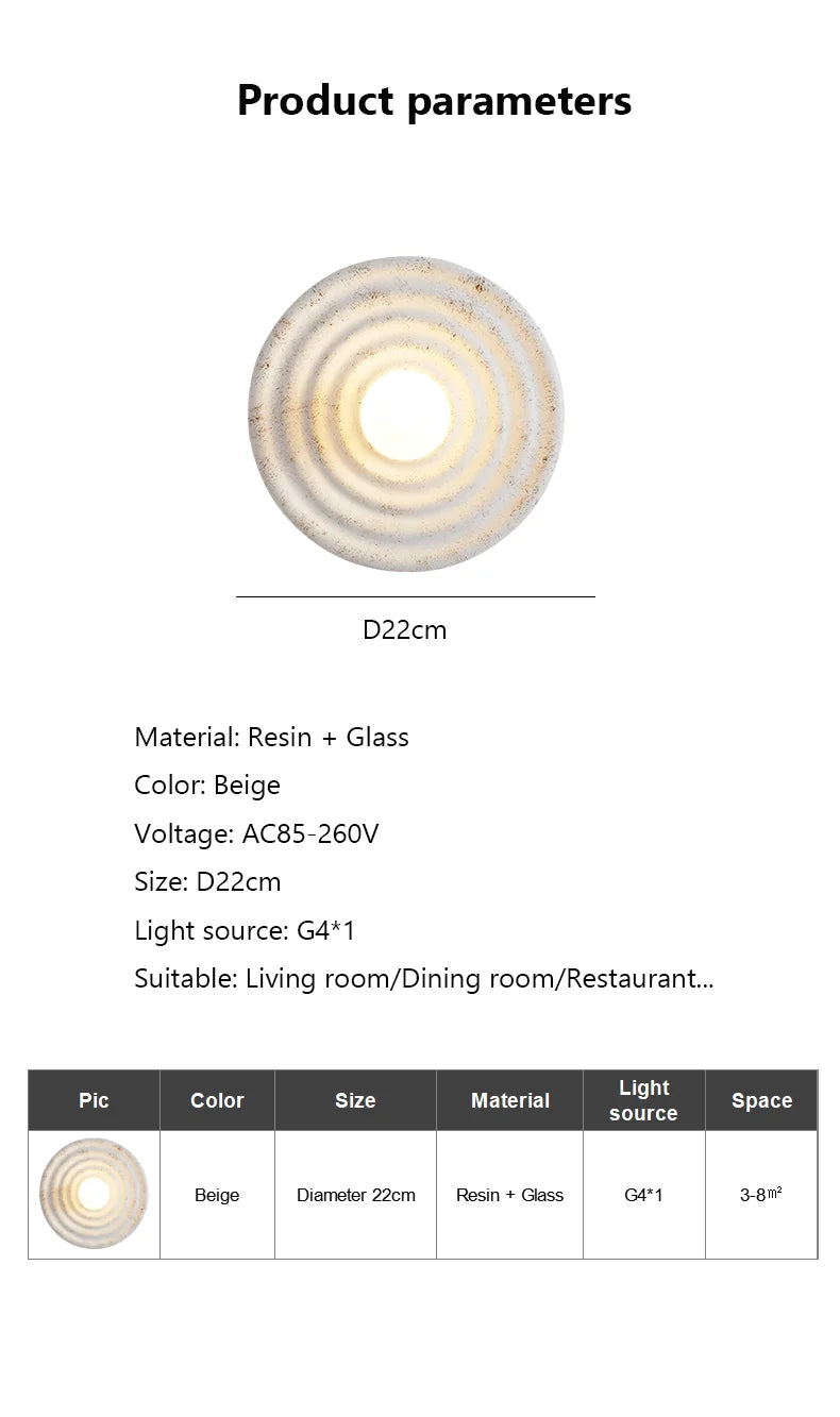 Minimalist Natural Round Japandi Inspired Wall Sconce with Large Ripples