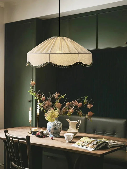 Modern Wabi Sabi Handmade Pendant Light with Green Scalloped Stitching - 3 Sizes