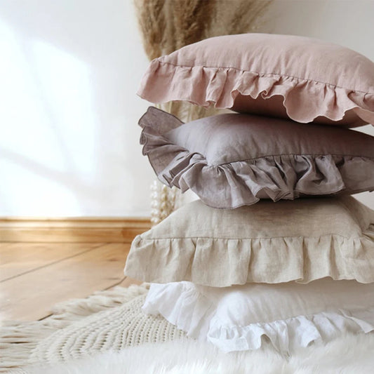 Soft Ruffled Pure Linen Cushion & Pillowcase Covers - 11 Colours