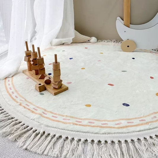 Soft White Playmat For Children's Room with Dot & Tassel Detail - 3 Colours