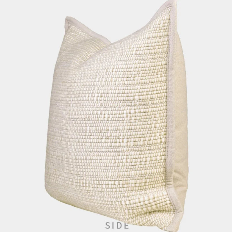 Traditional Textured Cottage-Feel Ivory Cushion Cover with Beige Piping