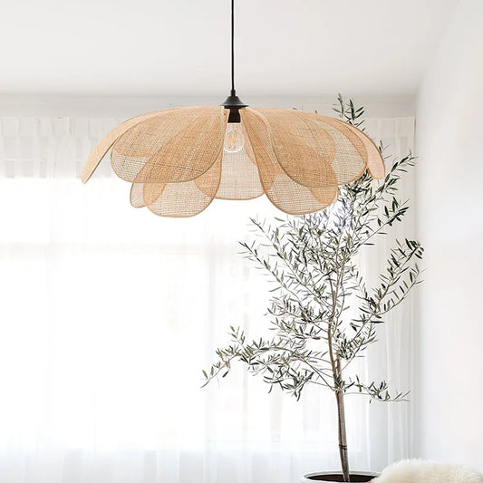 Natural Wabi Sabi Petal Japanese Wicker Pendant Ceiling Light