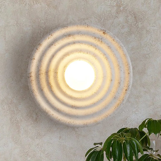 Minimalist Natural Round Japandi Inspired Wall Sconce with Large Ripples