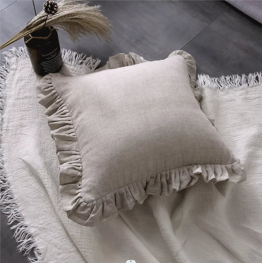 Soft Ruffled Pure Linen Cushions & Pillowcases - 11 Colours, Various Sizes